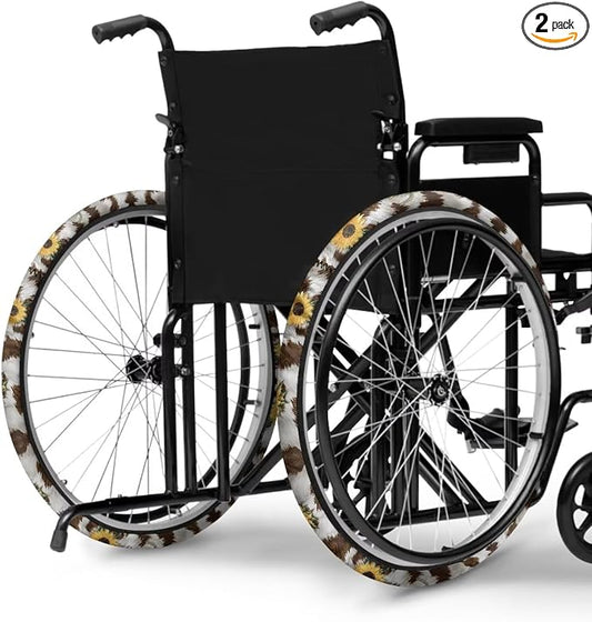 Cow Wheelchair Wheel Covers Neoprene Sunflower Wheelchair Accessories to Protect Floors Carpets