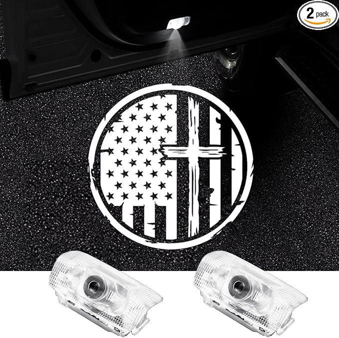 Never Fade Car Door Lights Logo, Compatible with Toyota Highlander/4runner/Tundra/Land Cruiser/Venza/Prado, LED Logo Projector Lights, Welcome Light Puddle Lamp Car Accessories - Flag and Cross