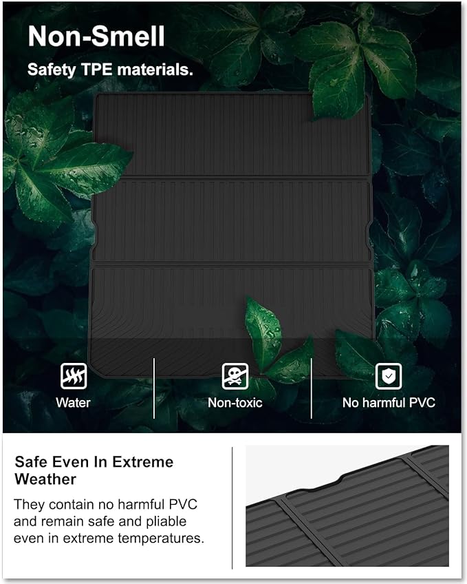 Kiwi Master Floor Mats & Cargo Mat for 2016-2022 Honda Pilot | OEM Replacement 08P17-TG7-300 08U45-TG7-100, All Weather Car Mats, Custom Fit TPE Floor Liners, Front Rear Trunk Set, Black