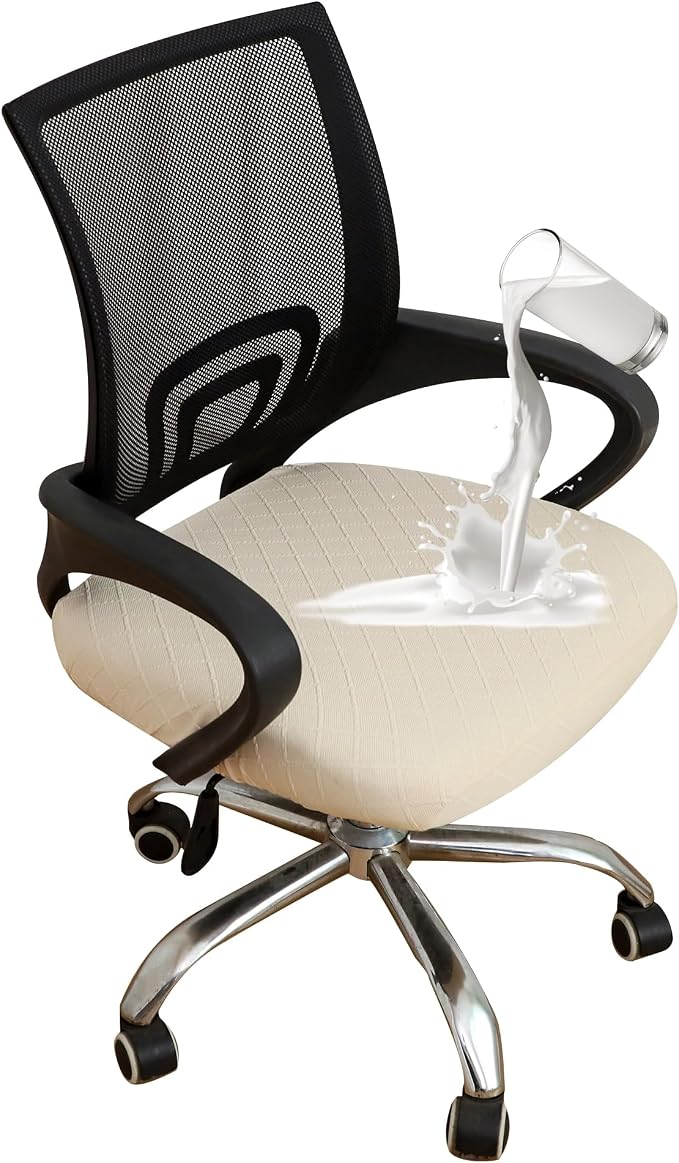 FORCHEER Waterproof Office Chair Seat Cover 15-20" Square Beige Stretchable Jacquard Desk Chair Seat Cover with Buckles Bottom Only Washable Removable