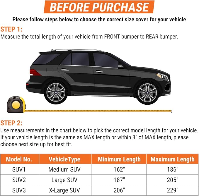 Armor All Car Cover Waterproof All Weather Heavy Duty SUV or CUV up to 205" | Scratch-resistant soft lining, 6 secure straps, includes storage bag, works for Sun Rain Snow Hail Outdoor Indoor Protection
