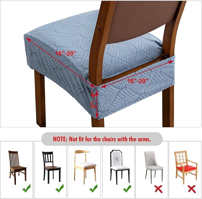 Removable and Washable Seat Covers for Dining Room Chairs Set of 2 - Waterproof Stretch Chair Seat Slipcovers, No Back Covers