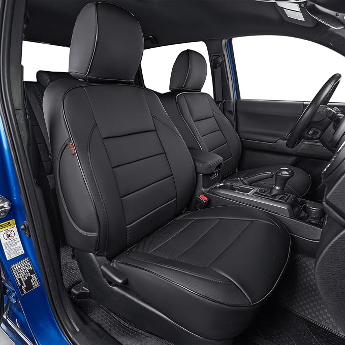 EKR Custom Fit Tacoma Car Seat Covers for Toyota Tacoma 2016 2017 2018 2019 2020 2021 2022 2023 Access Cab -Full Set,Faux Leather(Black)