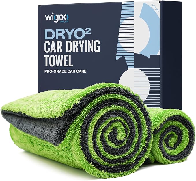 Wigoo Microfiber Car Drying Towel for Detailing, Cars, SUV, Truck (Green) | 1300 GSM, 36" x 24", Ultra-Absorbent, Streak-Free, Dual-Sided Edgeless Cleaning Towels with Twisted Loop