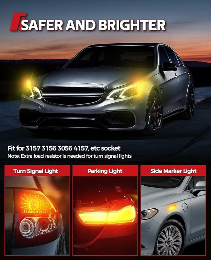 Torchbeam 3157 3156 LED Bulbs, Amber Yellow LED Turn Signal Lights Bulbs, 400% Brighter 3156 3057 3457 4157 LED Bulb with Projector Replacement for Directional Blinker Parking Side Marker Lights