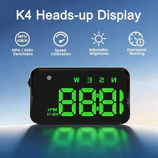 Heads up Display for Cars Windshield, Car HUD Display, HUD for Cars | USB Plug & Play, MPH/KMH Switch, Speed Calibration, Adjustable Brightness, Overspeed Alert, Large Font Display