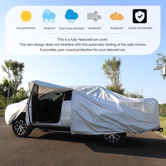Truck Cover Waterproof All Weather,Outdoor Car Cover Sun Uv Rain Protection,Universal Fit for Chevy C10 S10,Ford F100,Ram 150 250,Maverick,Fit Truck-Length (Up to 213")