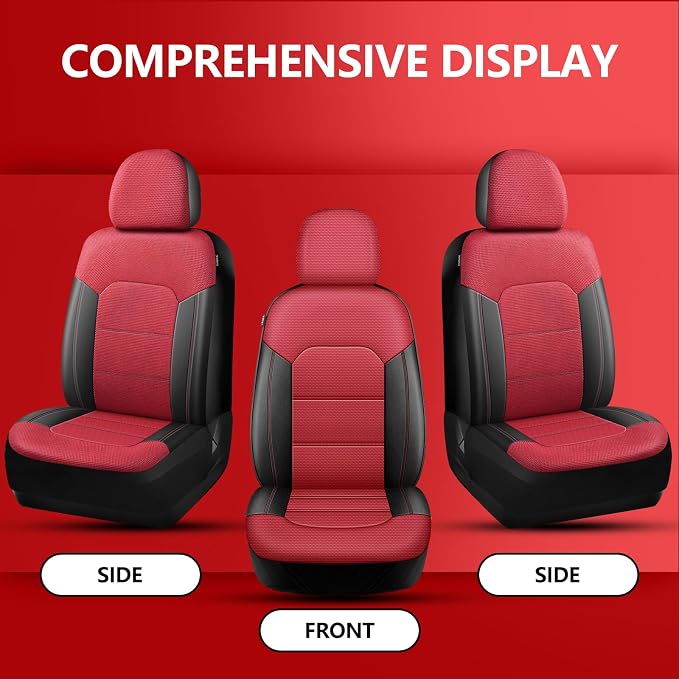 HChengkikz Front Car Seat Covers, Air Mesh, Breathable (Black + Red) | Airbag Compatible, Automotive Comfort Protection, Universal Fit for Most Cars,Trucks,SUVs