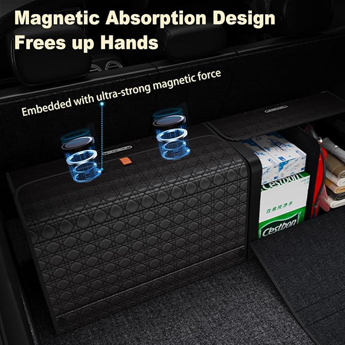 GMQ Car Trunk Organizer for SUV,Car Organizers and Storage with Collapsible Storage, Magnetic Lid Large Capacity for SUV, Truck, MPV (3D-Black, L-21.5×13×12.5 IN)