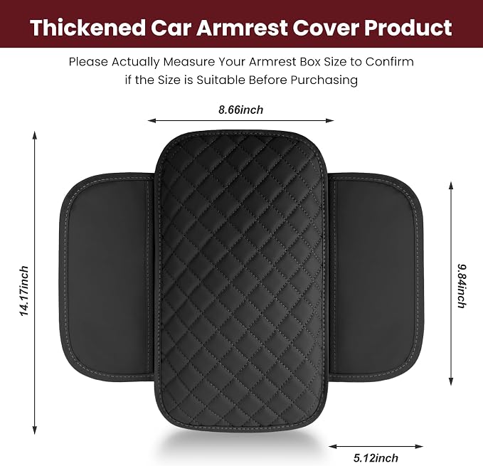 Extended Car Center Console Cover with 2 Storage, Microfiber Leather Car Armrest Cover Cushion For SUV Truck , Universal Car Accessories Memory Foam Comfort Stylish Leather Design (Black longer)