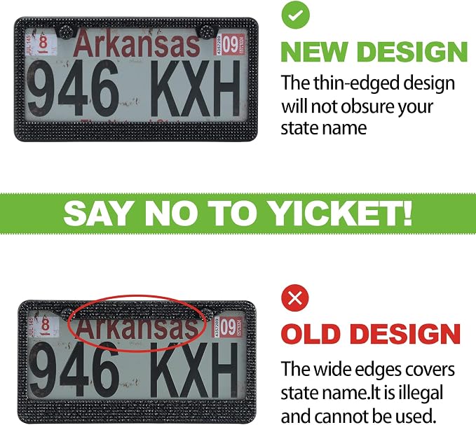 FIISFIIS Bling License Plate Frame for Women,2 Pack Premium Stainless Steel Rhinestone License Plate Holder,Handmade Glitter Crystal Diamond Girl Lincense Plate Tag Cover,Bedazzled Sparkly-Black