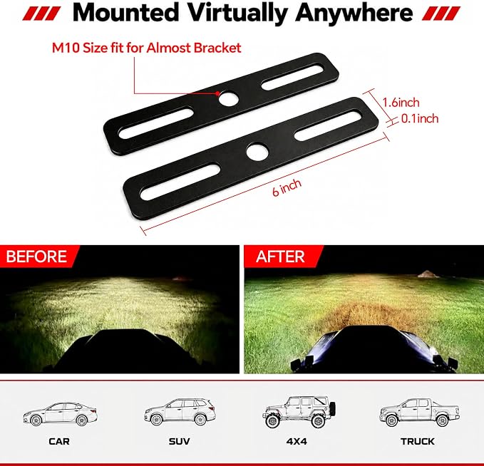 2PCS Ditch Light Bracket Extensions Heavy Duty A-Pillar LED Pod Mounts | Universal Light Mount Extension for Most Ditch Light Brackets, Steel Cowl Pod Light Mounting Brackets for SUV Trucks Vehicles