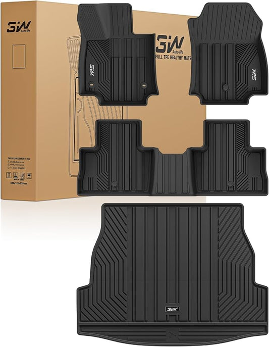 3W Floor Mats for Toyota RAV4 2019-2025, TPE All-Weather Custom Fit | Fits RAV4 Hybrid, Premium TPE, easy to clean, raised edges trap water & dirt, perfect all-season protection
