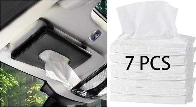 Car Tissue Holder with 7 Refill, Car Tissues Box, Tissue Napkin Refill | Cars Case Refill Tissue, Cars Accessories, One Tissue Holder and 7 Bags of Tissues Filler Black