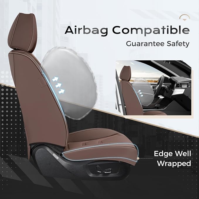 Coverado Car Seat Covers Front Seats, 2 Piece Car Seat Protector Waterproof Leather Seat Cushion Universal Fit for Truck Automotive Vehicles Brown