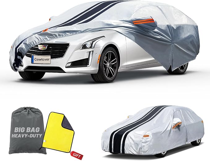 [2025 Upgrade] 10-Layer Car Cover Waterproof All Weather. Outdoor Full Exterior Covers for Automobiles Honda Accord, Toyota Camry, Nissan Altima/Maxima, Tesla Model 3.Size A7(Length 186 to 193 inch)