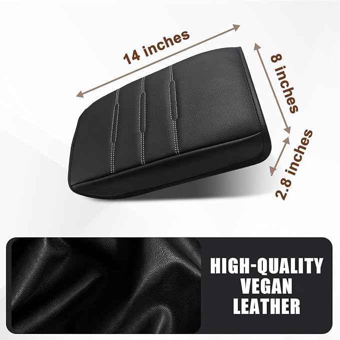 Muslogy Center Console Armrest Cover Fit for Honda CR-V & CRV Hybrid 2023-2025 2026 Accessories, Comfort Armrest Pad Console Lid Cushion Vegan Leather Regular Thick(Black/White Trim)