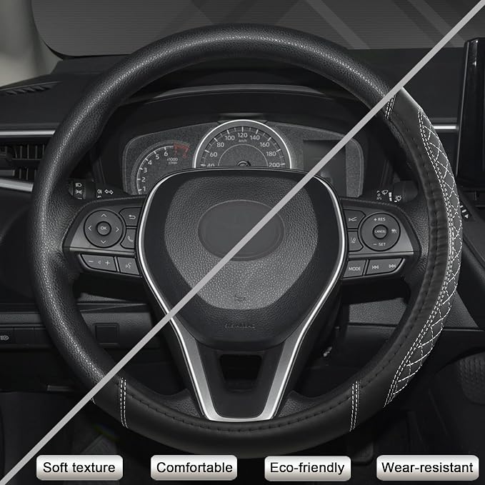 West Llama Customized Auto Car Steering Wheel Cover for Toyota Tacoma,4Runner,Tundra,Sequoia,15.5-16 inch(Diamond Quilted-Black+Gray-Large Size)
