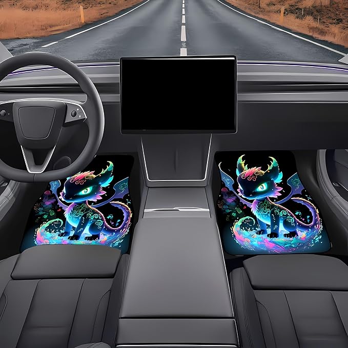 Universal Fit Car Floor Mats Set of 4Pcs, Iridescent Dragon Print All-Weather Front Rear Car Carpet Mats, Non-Slip Car Floor Mat Car Accessories for Automotive Trucks SUV Sedans Vans