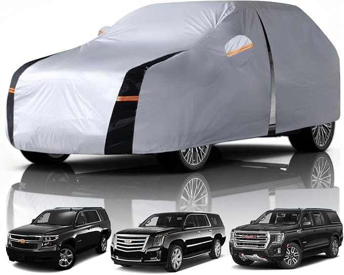 SUV Car Cover Waterproof All Weather, 10 Layers Outdoor Car Covers for Automobiles - Sun & Rain Protector Full Exterior Covers. Custom Fit Suburban, GMC Yukon XL, Cadillac Escalade, etc(Size S5)