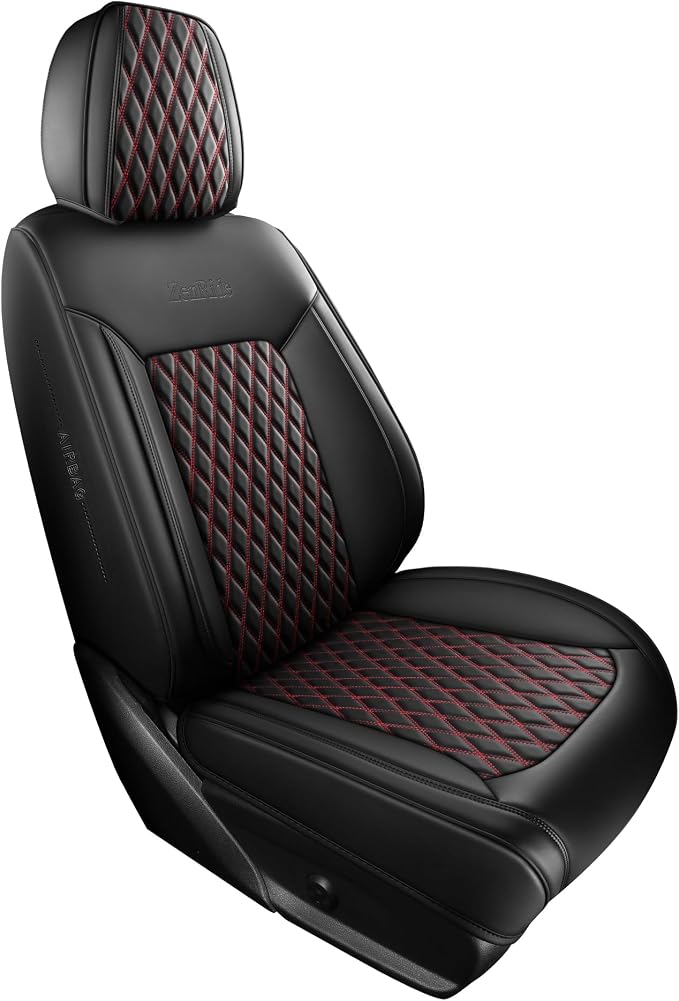 Red and Black Thick Nappa Leather Automotive Car Seat Covers Set of 1 | Univerasal Precision Fit,3D Contoured,Full Coverage,Waterproof,ThickTexture Nappa Leather,for most Suvs Trucks Sedans