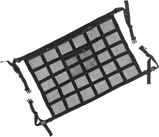 Car Ceiling Cargo Net Pocket, 31.5"x21.6" Double-Layer Roof Storage Organizer, Overhead Mesh Camping Essential Accessory, Universal for Most Cars, Trucks, SUVs, Travel/Trip Van Life (Black)