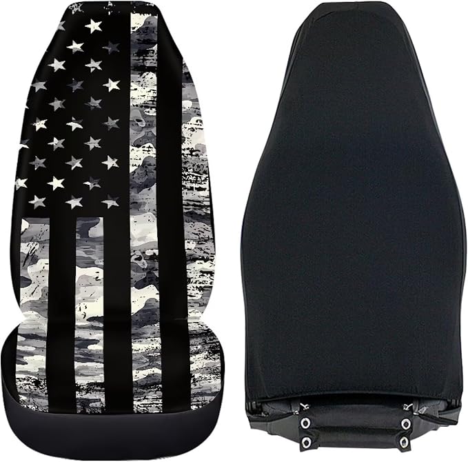 Gray US Flag Front Car Seat Cover 2 Pcs Patriotic Car Seat Covers for Front Seats Removable Automotive Accessories Easy Installation Universal Fit for Cars SUVs and Sedans