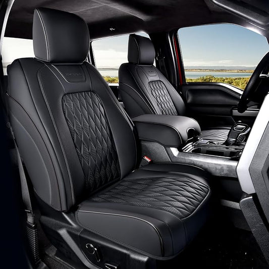 Coverado Leather Seat Cover, Custom Fit for Ford F150 Seat Covers, Ford F150 Truck Seat Covers Waterproof Fit for 2015-2026 F150 & 2017-2025 F250 F350 F450 Black - Front Pair