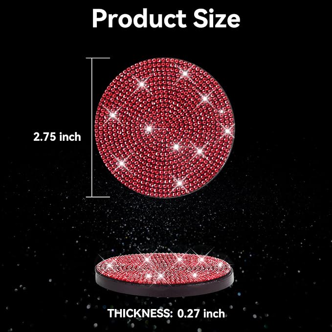 SINGARO Bling Cup Holder Coasters for Car, 2PCS Universal Non-Slip Cup Holder, Embedded Decorative Coasters, Shiny Crystal Car Interior Accessories Gifts for Women (Red)