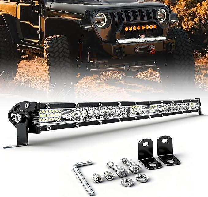 CO LIGHT 20 Inch LED Light Bar Slim Single Row | Off Road Driving Light Spot Flood Combo Beam IP68 Work Light with Adjustable Mount for Wrangler F150 RZR Truck ATV UTV SUV