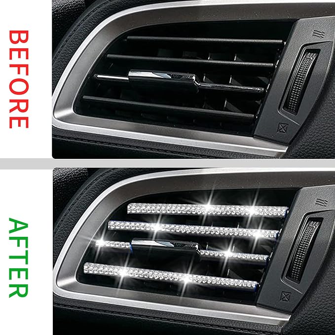 INSAUTO Bling Car Vent Outlet Trim,Bling Car Accessories for Women and Girls,10Pcs Rhinestone Car Air Conditioner Vent Decoration Strip(White)