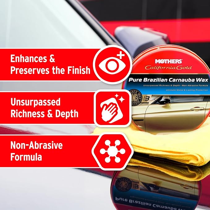 Mothers California Gold Pure Brazilian Carnauba Wax, 12 oz. Paste (05550) | Ultimate Wax System Step 3, Delivers Deep Shine & Long-Lasting Protection, Enhances Richness & Depth for All Paints