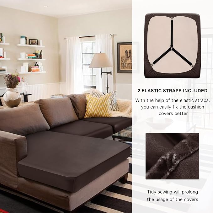 Yates Home Sectional Couch Covers 4 Piece Sofa Cushion Covers for L Shape PU Leather Separate Cushions Couch Chaise Slip Cover for Both Left/Right Sectional Couch(3 Seater + 1 Chaise,Chocolate)
