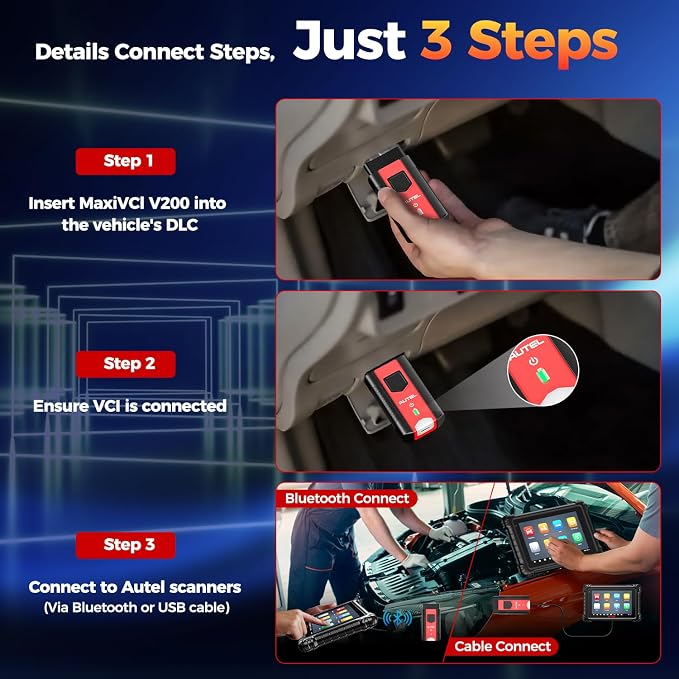 Autel MaxiVCI VCI200 V200 Wireless Dongle, 2026 VCI 200 OBD2 Connector Adapter, 2.0 of V150 VCI100 V100 Car Communication Interface, for MK900BT MP900BT MS906 PRO MS906MAX MS906 PRO-TS KM100 BT608 etc