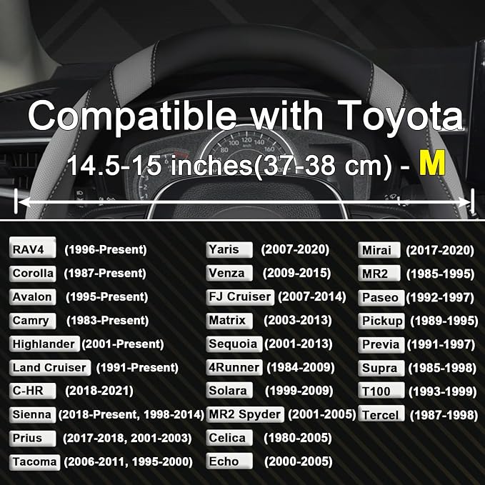 West Llama Customized Auto Car Steering Wheel Cover for Toyota Rav4 Corolla Camry Highlander (Black+Gray-Standard Size)