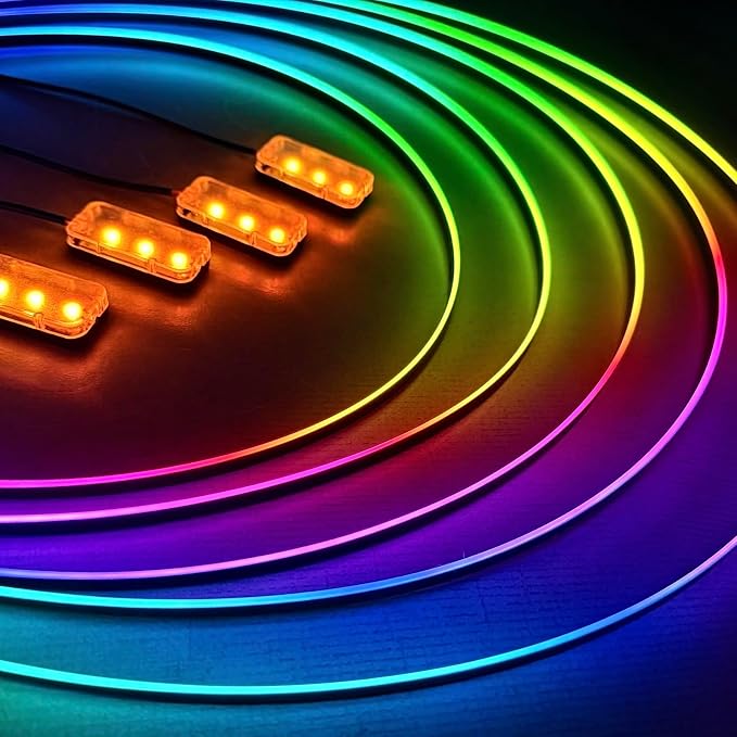 KENANEK 55.12inch Acrylic LED Lights for Car–6 Dreamcolor Interior Car LED Strip Light+2 footwell Lights, 3 Control Methods, Music Sync, Dual USB Cigarette Lighter, Universal Fit for Car/SUV/Truck