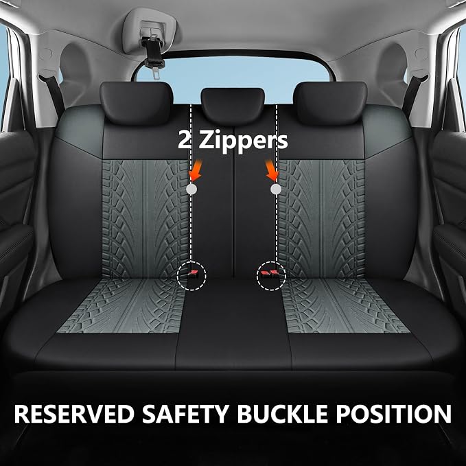 HChengkikz Emboss Seat Covers, Premium Cloth Car Seat Cover Full Sets, Washable Car Seat Covers,Breathable, Airbag Compatible Universal Fit for Cars,Sedan,Truck,SUV(Full Set,Black Darkgray 815) | Breathable, Airbag compatible, Easy to Install, Universa...