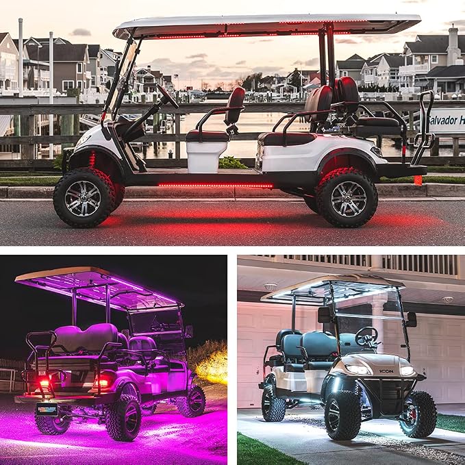 LEDGlow 12pc Million Color LED Golf Cart Underglow Kit for 12V 6-Seater | Includes Canopy, Wheel Well & Interior Tubes, Accent Neon Lights Fit EZGO Yamaha Club Car ICON Limo, 10 Colors, 16 Modes