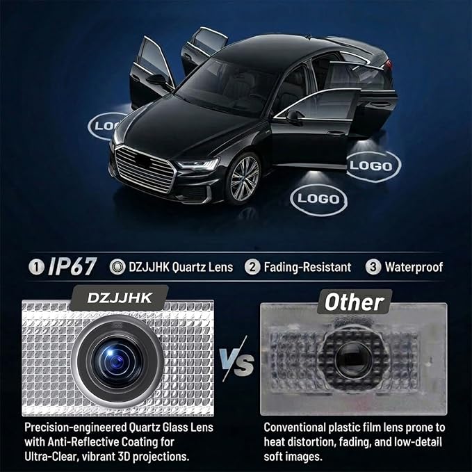 4Pcs HD LED Car Door Lights Logo Projector Compatible with A3/A4/A5/A6/A7/A8/Q3/Q5/Q7/R8/TT/RS/S3/S4/S5/S6,Ultra-Bright Ghost Shadow Puddle Lights,OEM Style Door Lights