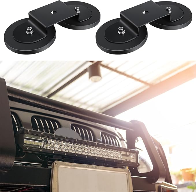 Shimeyao 4 Pcs Magnetic Light Bar Mounts Universal Magnet Mount Holder with Rubber Pad for Off Road SUV Truck Lamp Roof Bar Fog Light