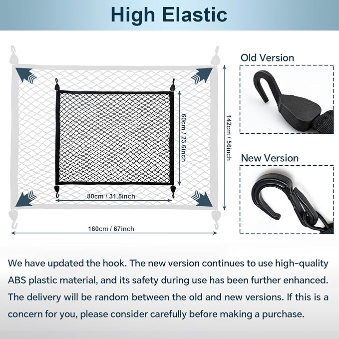 Cargo Net for SUV Car Trunk Net Organizer with ABS Hook Elastic Storage Mesh Nets 31.5 x23.6 inches Stretch to 70.8 x 47.2 inches for Pickup Trucks Tailgate Netting Accessories