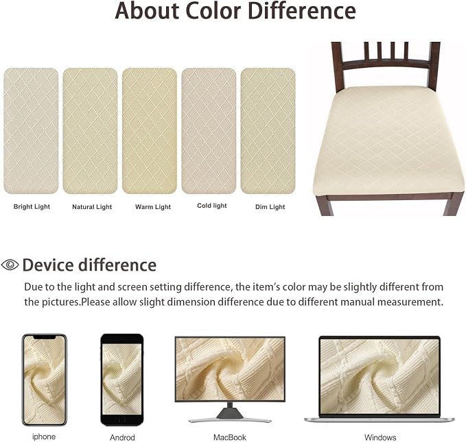 SearchI Seat Covers for Dining Room Chairs Stretch Jacquard Chair Seat Covers Set of 6, Removable Washable Upholstered Chair Seat Protector Cushion Slipcovers for Kitchen, Office(Beige Rhombus)