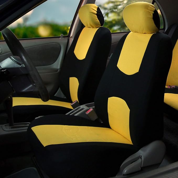 FH Group Car Seat Covers Front Set in Cloth-Car Seat Covers for Low Back Car Seats with Removable Headrest,Universal Fit,Automotive Seat Covers,Washable Car Seat Cover for SUV,Sedan,Van Yellow