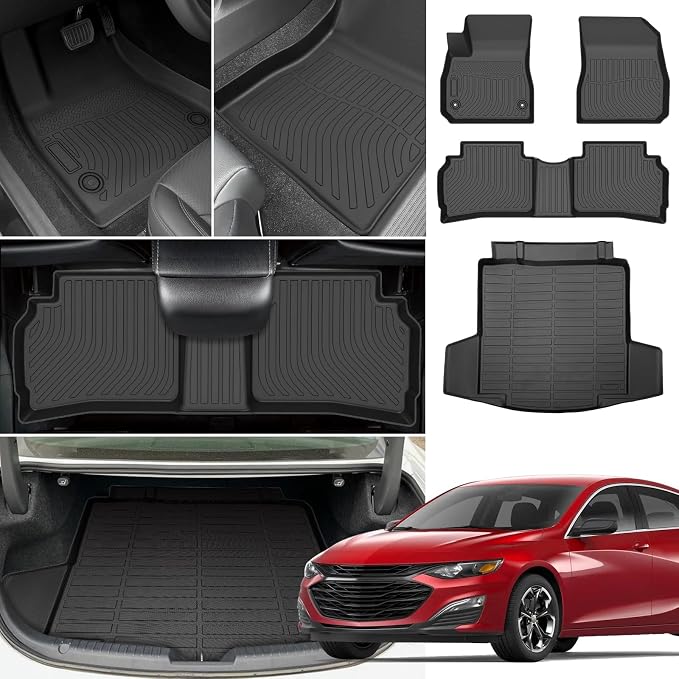 Floor Mats for Chevy Malibu 2016-2025,2023 Malibu TPE Floor Mats | Custom Fit Chevrolet Malibu LS, RS, LT, Premier, Anti-Slip 1st& 2nd Row&Cargo Liner,Cargo NOT for Hybrid 2017-2024 or Limited