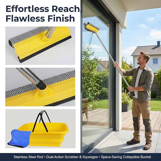 Window Cleaning Kit, 56-Inch Squeegee & 10L Collapsible Bucket | Squeegee & 10L Bucket