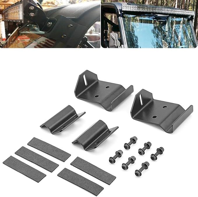 No Need Drilling 50/52 inch Curved Straight LED Light Bar Upper Windshield Pro-fit Cage Mounting Brackets Compatible with Polaris Ranger 570 900 1000 Fullsize