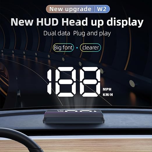 AZIJYV W2 White Heads Up Display for Cars Digital Speedometer for Car Speedometer for Car with Speed, Triple Over-Speed Alarm, Auto Light Sensor, HUD Speedometer Universal Fit for All Vehicles