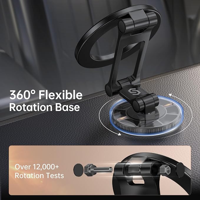 SYNCWIRE Fits MagSafe Car Mount, Magnetic Phone Holder for Car Dashboard, [Flexible Three-axis] 360° Rotation Magnetic Car Mount Strong Magnets Car Phone Holder for iPhone 17 16 15 14 Pro Max