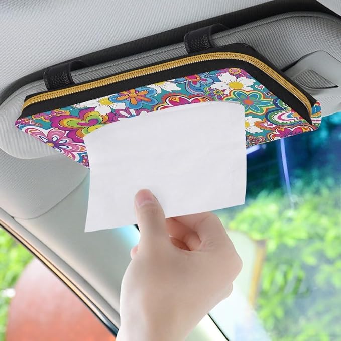 Cartoon Hippie Flower Car Visor Napkin Holder Mask Holder Car Sun Visor Napkin Holder Car Standard Tissue Holder