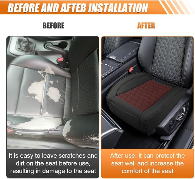 Luxury Faux Leather Car Seat Cover, Car Seats Cushion,Black&Red | Anti-Slip Waterproof Universal Front Bottom Seat Protector with Storage Pocket for Sedans, SUVs, Trucks, Triangular Pattern